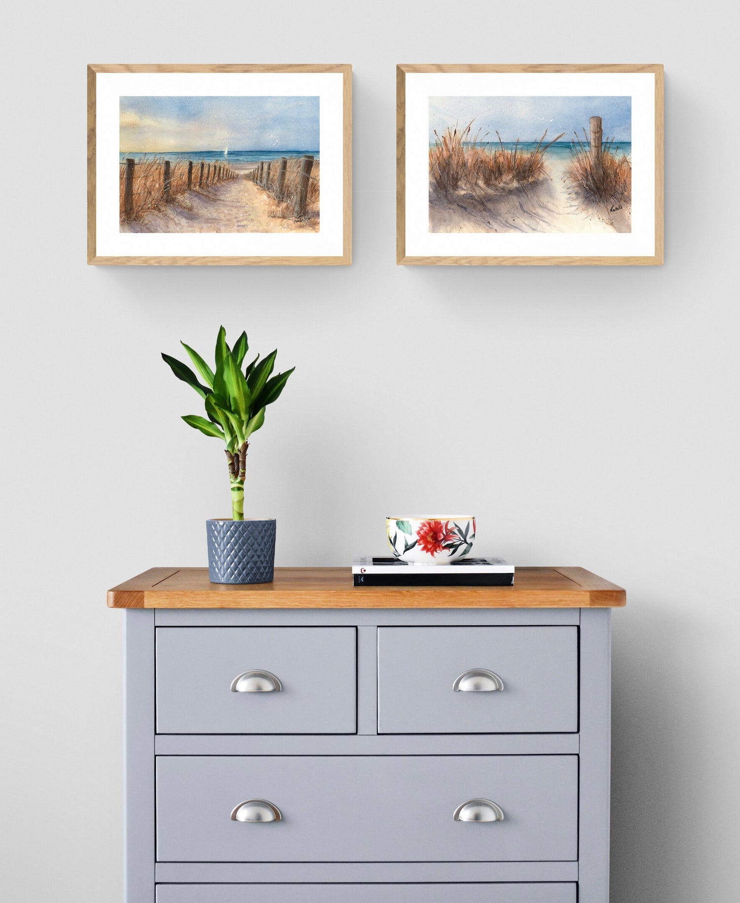 Image is an example of how prints, once framed, might look on a wall with some furniture.