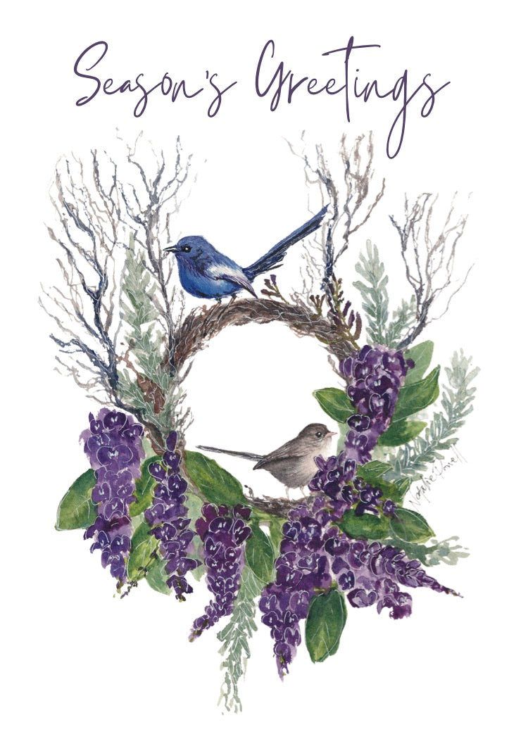 'Fairy Wren Habitat Wreath' greeting card